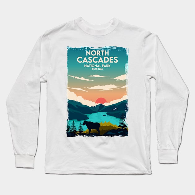 North Cascades National Park Travel Poster Long Sleeve T-Shirt by jornvanhezik